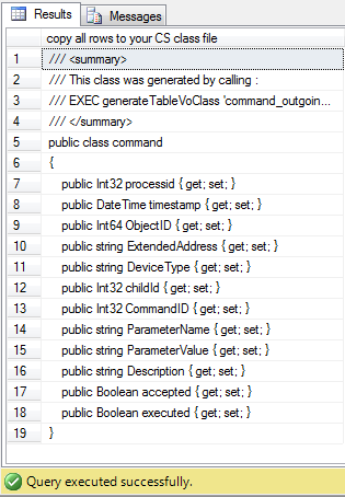 Generate C# VO class for DB table name